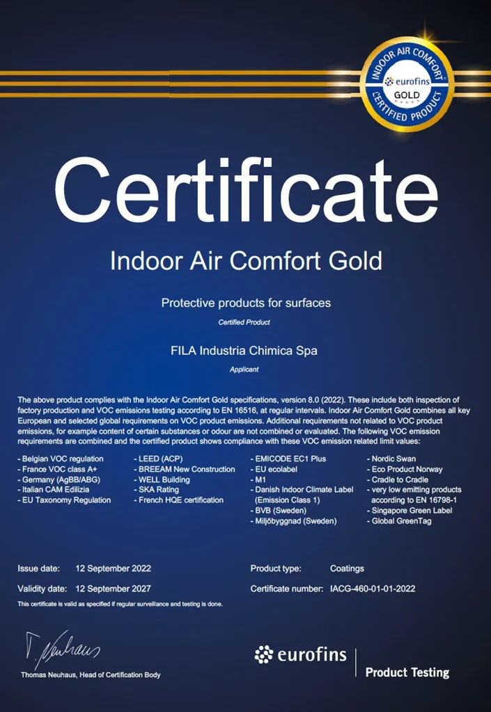 Indoor Air Comfort Gold, 인증과 제품 적용의 관계